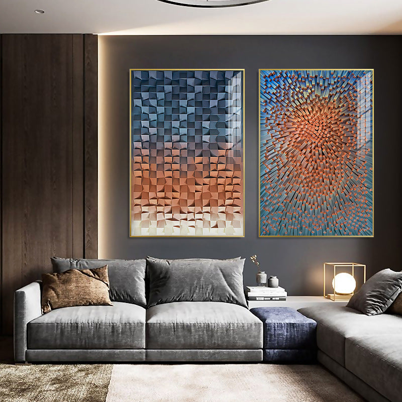 Modern Light Luxury Living Room Decorative Painting Colored Geometric Blocks 