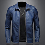 Men's Slim-Fit Faux Leather Motorcycle Jacket – Black & Blue | XS–5XL