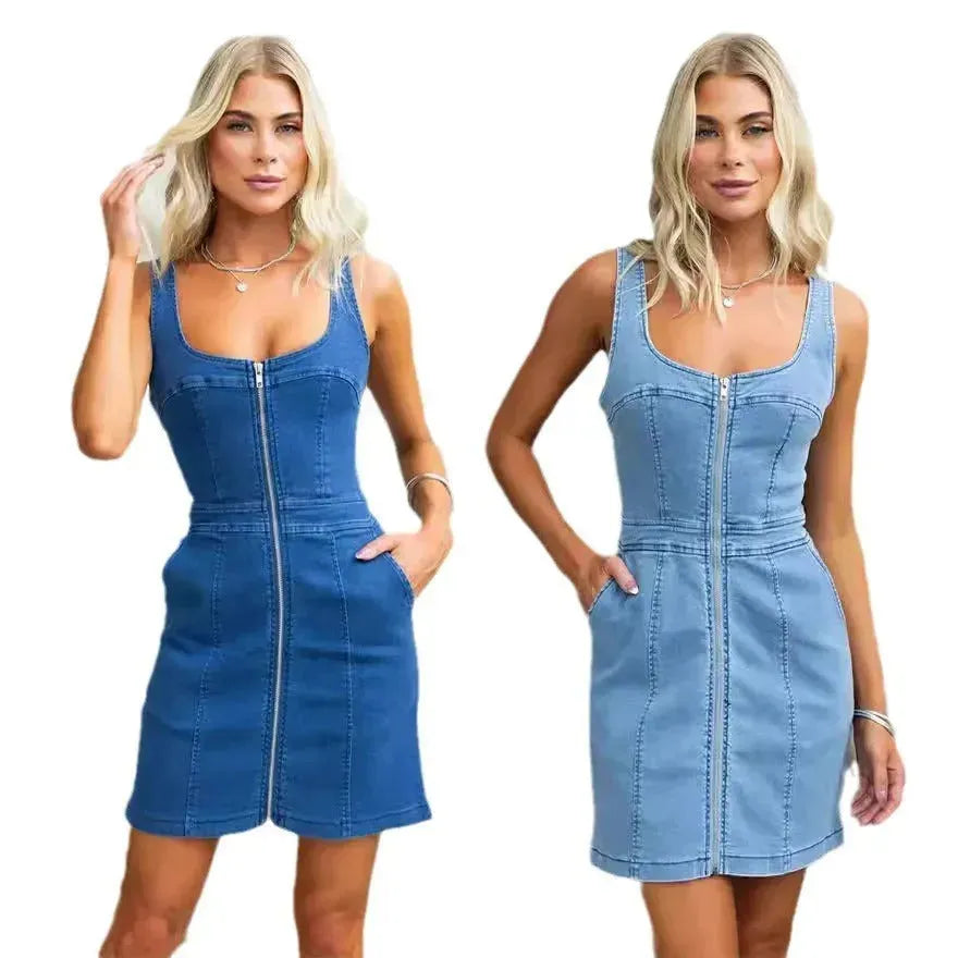 Spring And Summer Casual Slim Fit Denim Sleeveless Dress - EX-STOCK CANADA