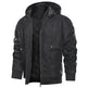 Men's Leather Jacket Men Motorcycle Removable Hood - EX-STOCK CANADA