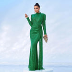 Vestido de banquete de lentejuelas largas del cuello redondo y redondo de manga larga