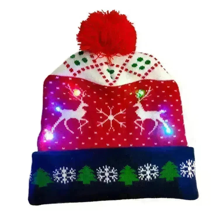 LED Christmas Hat Sweater Knitted Beanie Christmas Light Up Knitted Hat Christmas Gift  Kids Xmas New Year Decorations - EX-STOCK CANADA