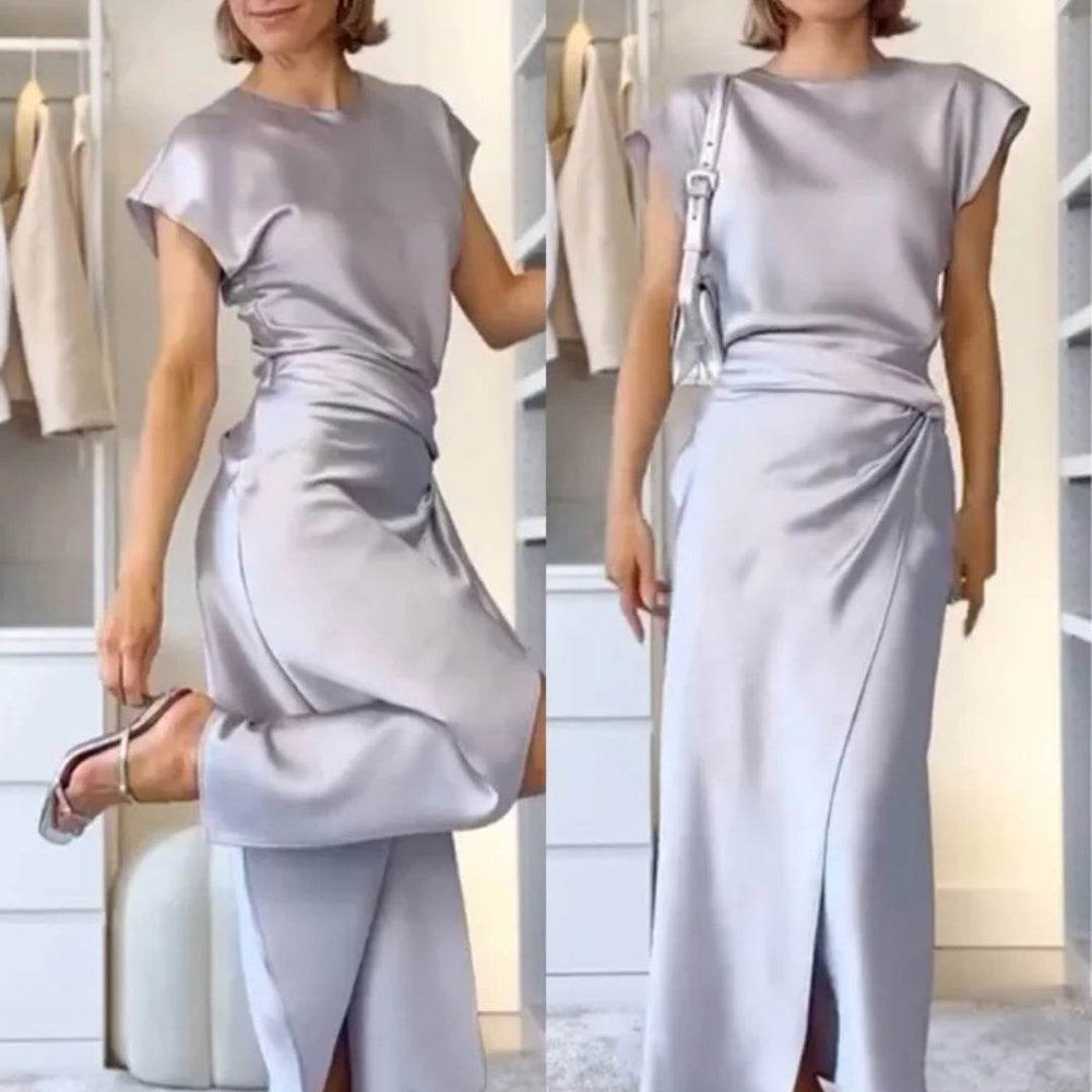 Women's Silk Satin Top Bow Tie Midi Dress - EX-STOCK Canada