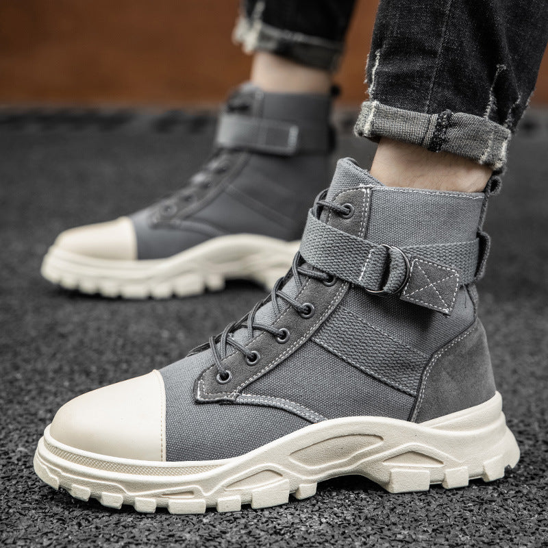 Men's High-Top Canvas Martin Boots – Tactical Lace-Up | Black, Khaki, Grey, Beige | EU 39–44