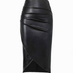 Front Split Leather Skirt Formal Office Work High Waist Sheath midi black Skirt - EX-STOCK Canada