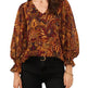 Beautiful Printed V-neck Lantern sleeve blouse top for women - EX-STOCK CANADA