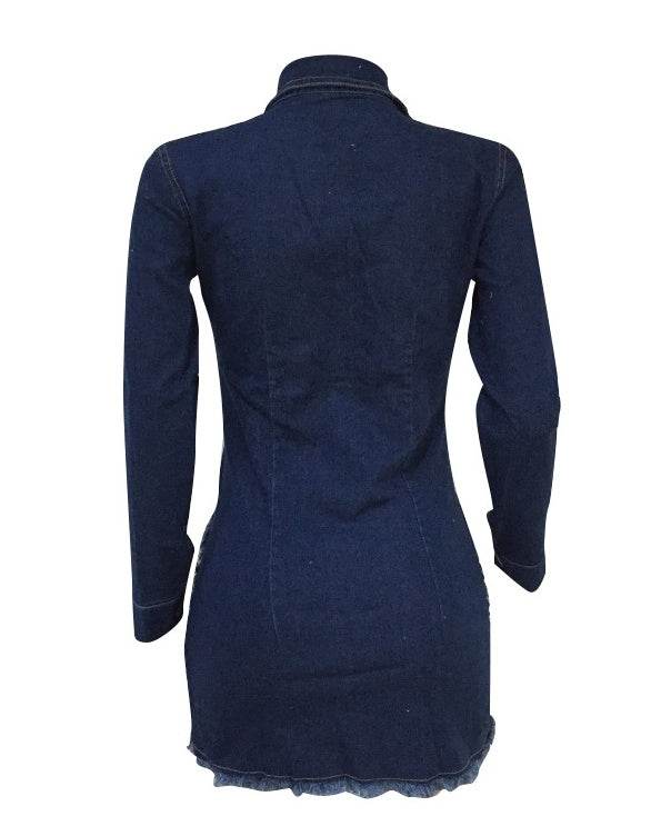 Chic Fashion Fitted Ripped Long Sleeve Jeans Denim hip dress - EX-STOCK Canada