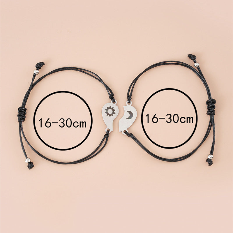 Edelstahl Sonnen-Mond-Paar Schwester Karte Wachs Faden Gewebtes Armband Set - EX-STOCK Canada