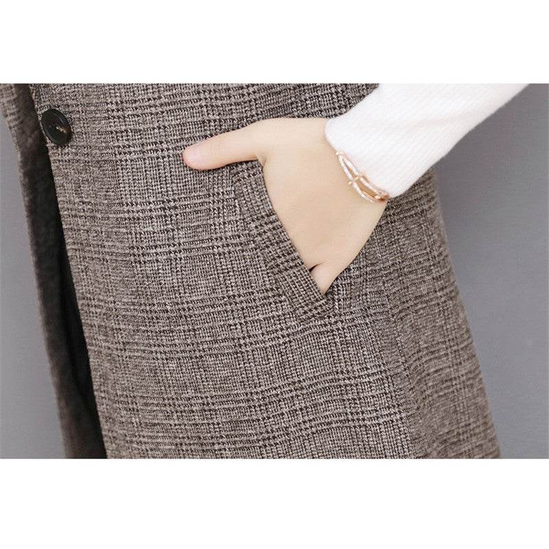 Plaid Long Blazer Vest Women Sleeveless Jacket - EX-STOCK Canada