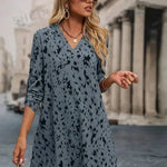 Allover Print Roll Up Sleeve Dress Ladies Casual High Low Long Sleeve V Neck Regular Fit Short Apricot Roll Up Sleeve All Over Print Tunic Women Short Dresses - EX-STOCK CANADA