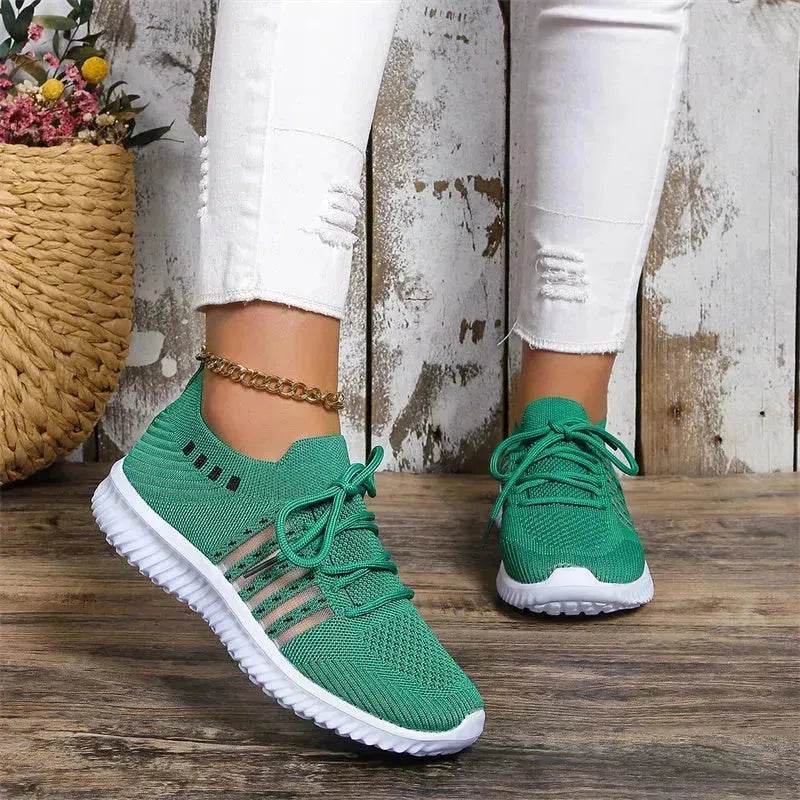 Casual Lace-up Mesh Sneakers Breathable Flying Woven Round Toe Walking Running Sports Shoes for Women - EX-STOCK Canada