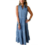 Women's Sleeveless Denim Fashion Retro High Waist Layered Dress - EX-STOCK Canada