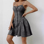 Chic Personality Street Splicing Sling Denim Mini Dress - EX-STOCK Canada