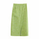 Women's Green Textured Slit High Waist Slit Midi Skirt green - EX-STOCK Canada