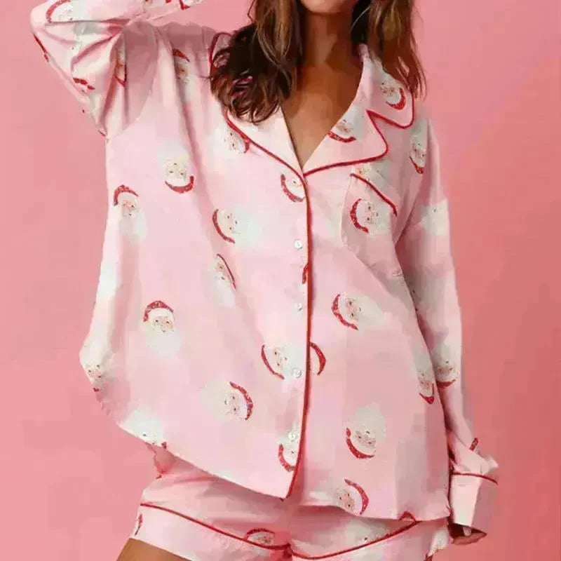 Satin Printed Santa Claus Two-piece Suit Home - EX-STOCK CANADA