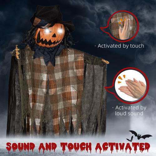 HOMCOM 6 Life Size Halloween Hanging Pumpkin Ghost Decoration, Light-up Eyes And Creepy Talking, Sound Activated Prop For Indoor Or Covered Outdoor Porch, Battery Operated - EX-STOCK Canada