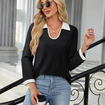 Casual Color Matching Lapel Long Sleeve Blouse Top Women - EX-STOCK CANADA