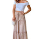 Casual Spring Summer Elastic Waist Pleated Mid Waist printed Maxi Skirt - EX-STOCK Canada