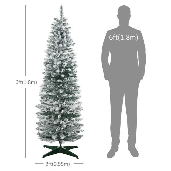 6ft Tall Pencil Artificial Christmas Tree, Holiday Decor With Snow Flocked Branches, Green EX-STOCK Canada 