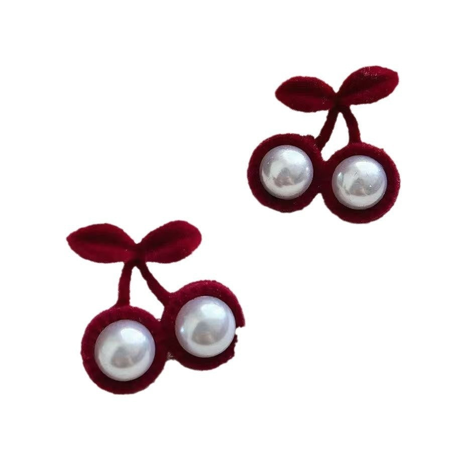 Autumn Winter Red Flocking Cherry Sweet Temperament Earrings | EX-STOCK product gallery photo 2