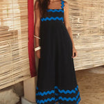 Flowers Print Wavy Pattern Suspender Long Dress For Women Fashion A-Line Beach Dresses Womens Clothing - EX-STOCK CANADA