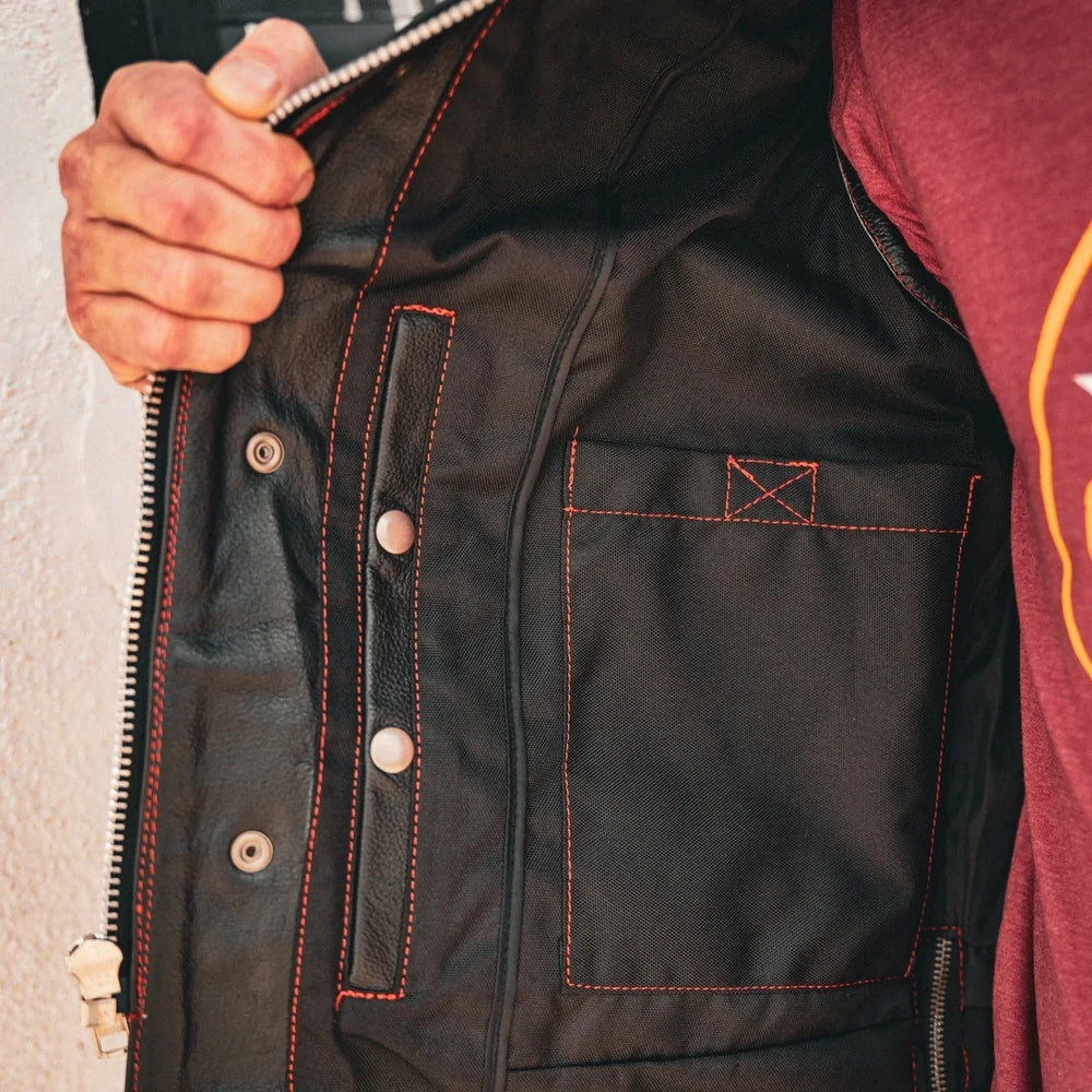 Open Road Men's Upside Leather with Red Stitched Diamonds Vest 