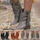 Women's Fringe Tassel Ankle Boots | Western Boho Block Heel Side Zip | Black Brown Grey Khaki