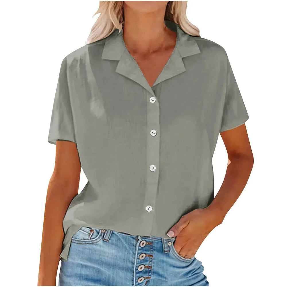 Spring Summer Lapel Cotton And Linen Casual short sleeve Shirt For Women - EX-STOCK CANADA