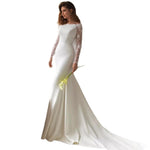 Satin Lace Long-Sleeve Wedding Dress, White & Ivory, US0–26W 7