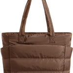 Brown puffer tote bag on a white background