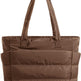 Brown puffer tote bag on a white background