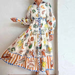 Print Holiday Women Beach Dress With Belts A-Line Long Lantern Sleeve Single Breasted Lapel Seaside Dresses Robe - EX-STOCK CANADA