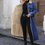 Chaqueta de mezclilla de algodón para mujer, suelta y larga, forrada de felpa - EX-STOCK Canada