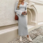Cashmere V-neck Long bell sleeve Slim fit Midi Winter Sweater Dress - EX-STOCK Canada