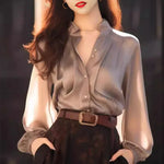 Chic And Beautiful Small Top Gray Blouse Shirt for Women - EX-STOCK CANADA