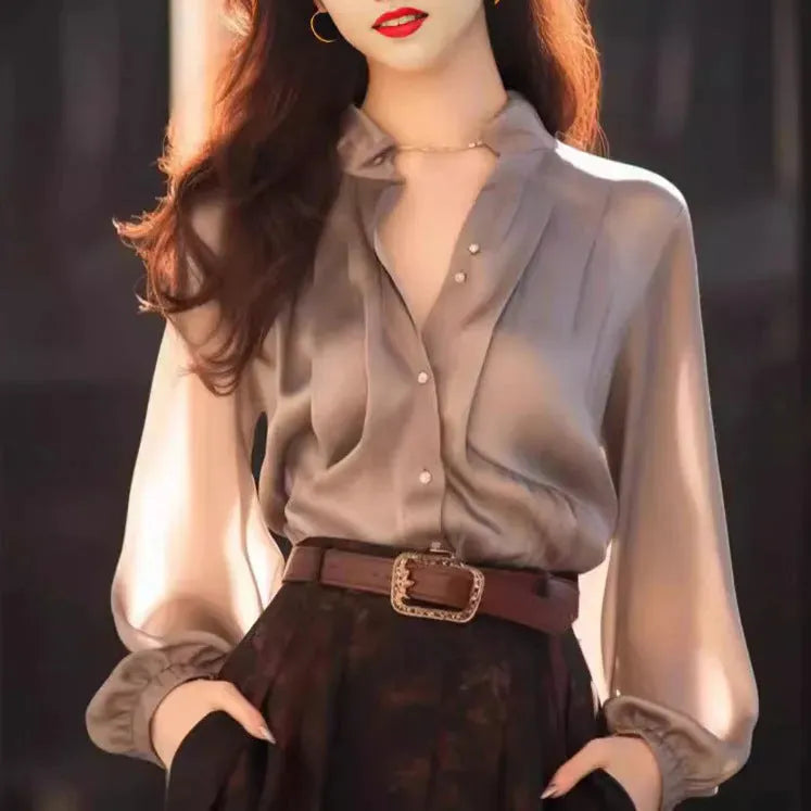 Chic And Beautiful Small Top Gray Blouse Shirt for Women - EX-STOCK CANADA