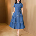 Classy Elegant Single Breasted Denim flared Midi Dress - EX-STOCK Canada