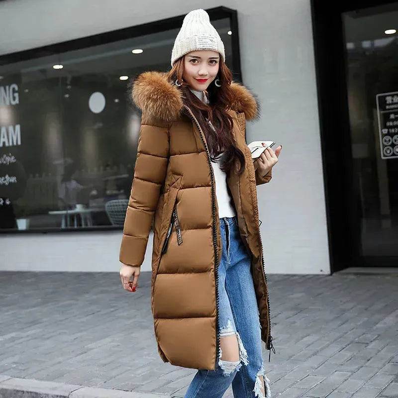 Long Zip up Faux fur Collar Hooded Winter Puffer coat women - EX-STOCK Canada