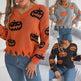 Halloween Contrast Color Pumpkin Cut Long Sleeve Sweater - EX-STOCK Canada