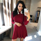 Autumn Winter Round neck Slim fit Mini Flared Sweater Dress - EX-STOCK Canada