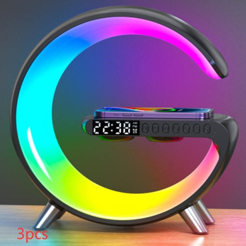 G-Shaped LED Lamp with Bluetooth Speaker & 15W Wireless Charger – App-Controlled Atmosphere Light for Bedroom
