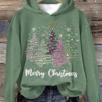 Round Neck Hooded Long Sleeve Four Christmas Trees Loose Hoodie Sweatshirt - EX-STOCK Canada