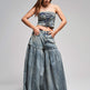 Strapless Denim Lace-Up Corset Crop Top & Balloon Wide-Leg Pants Set – Washed Blue Denim | Sizes S–2XL