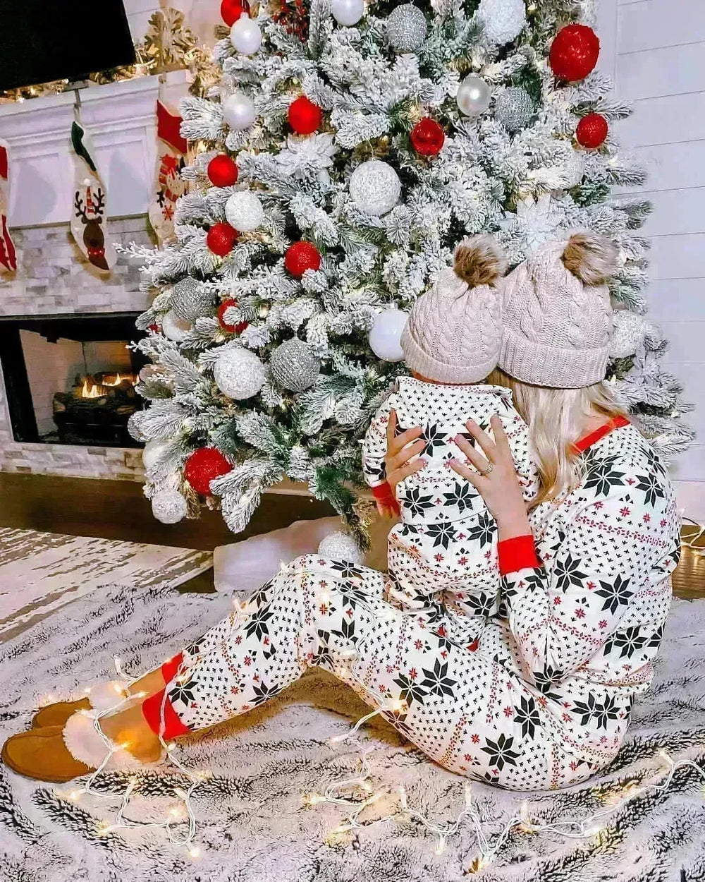 Polyester Black And White Contrast Color Christmas New Parent-Child Women's Casual Suit - EX-STOCK CANADA