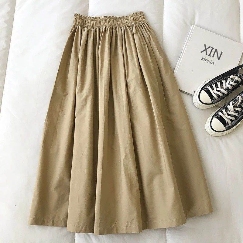 Solid Color Women Workwear Pleated Midi Skirt - EX-STOCK Canada
