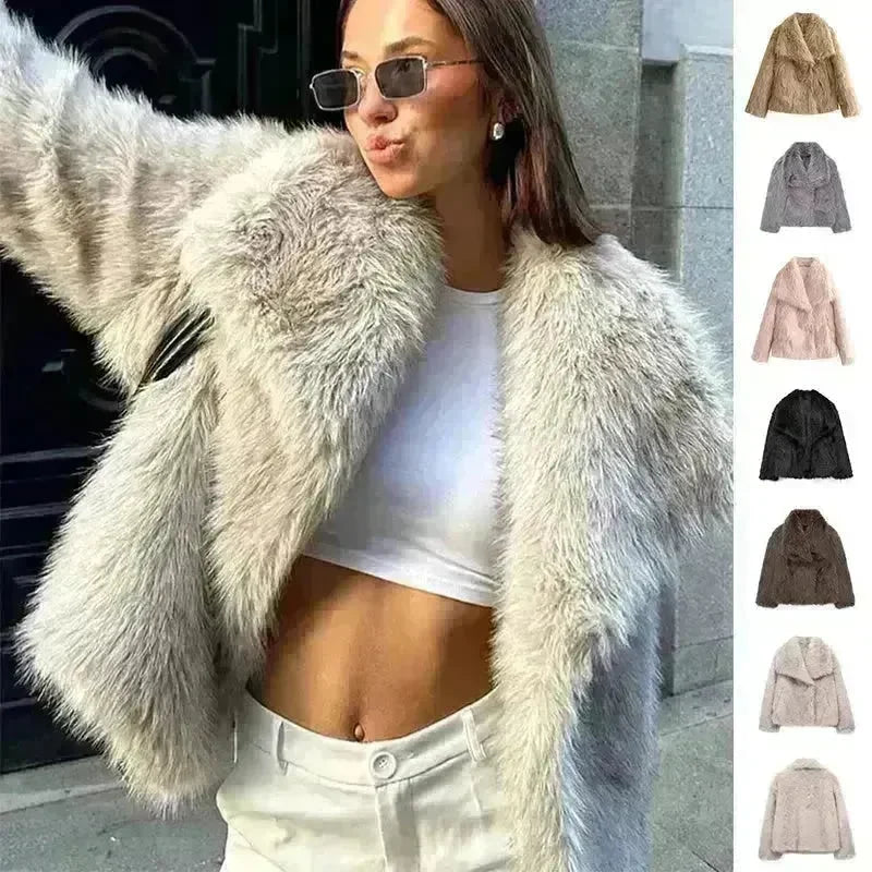 Winter Plush Open front Coat Thick lapel Outwear Faux Fur Coat women - EX-STOCK CANADA