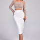 2pcs Beaded Studded Long Sleeve Mesh top and Midi Pencil skirt for work - EX-STOCK Canada