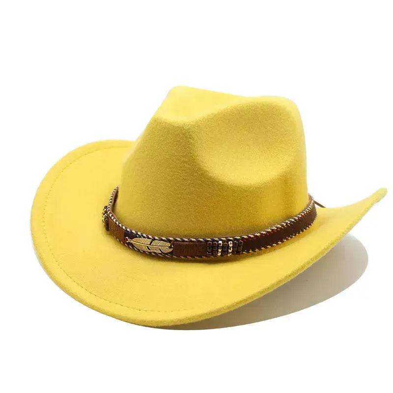 Ethnic Style Metal Feather Western Denim Top Hat Cowboy hat - EX-STOCK Canada
