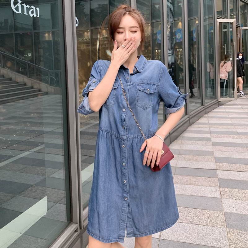 Casual Short sleeve Loose denim dress - EX-STOCK Canada