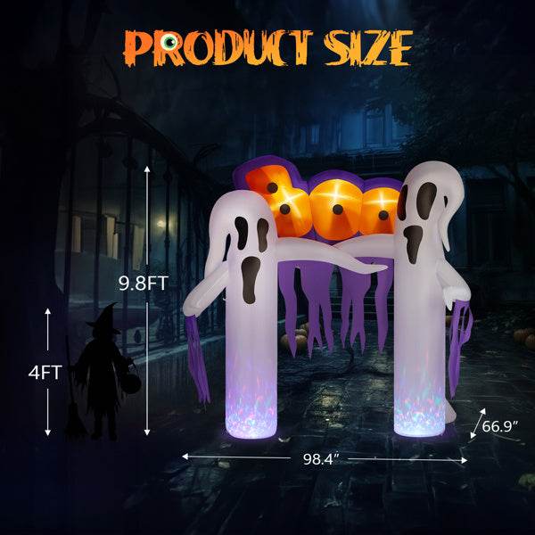 9.8ft White Ghost Arch 3 LED Lights And 2 Colorful Light Plates Halloween Inflatable Decoration - EX-STOCK Canada
